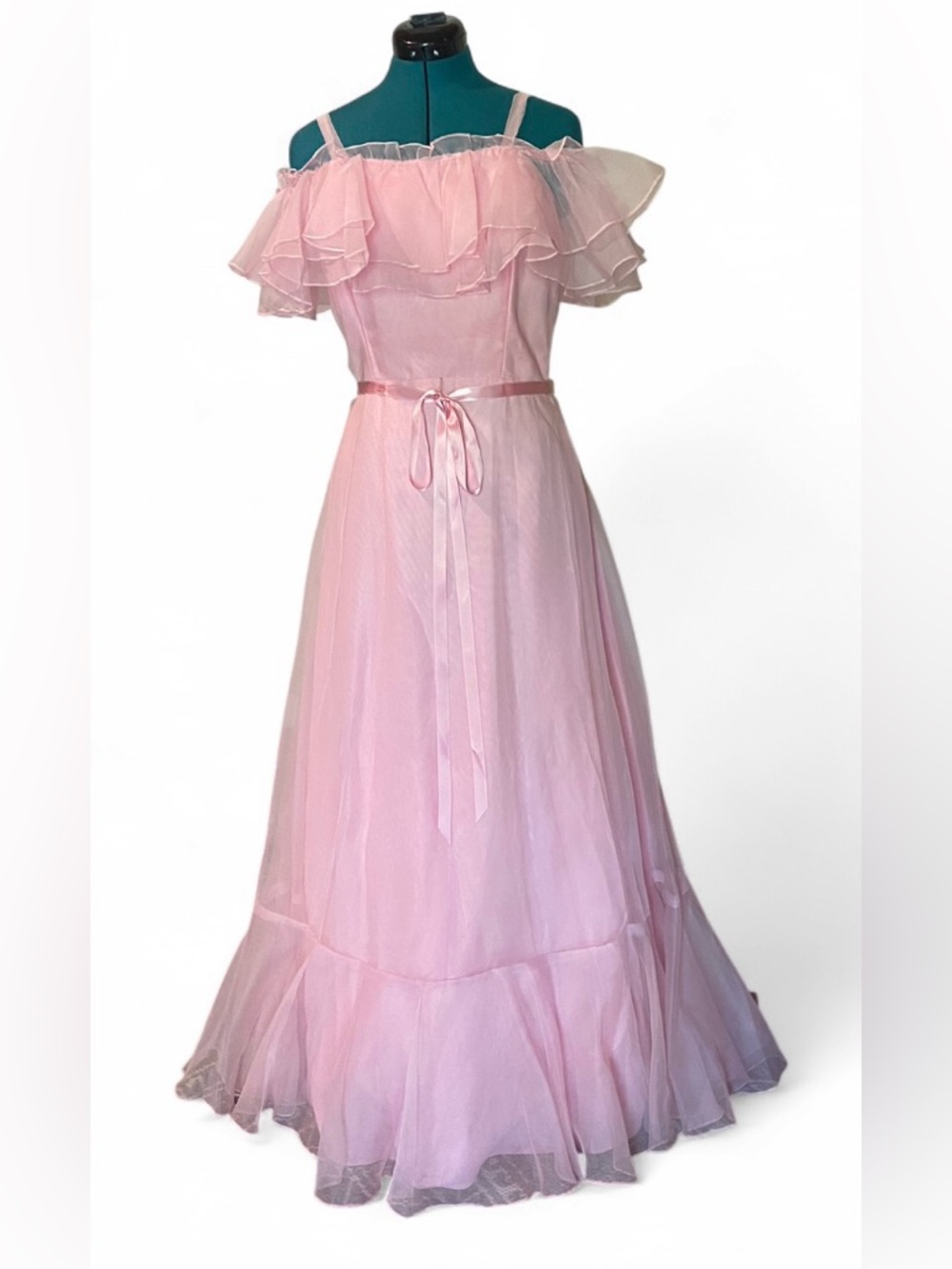Pink Ruffle Off-Shoulder Tulle Gown